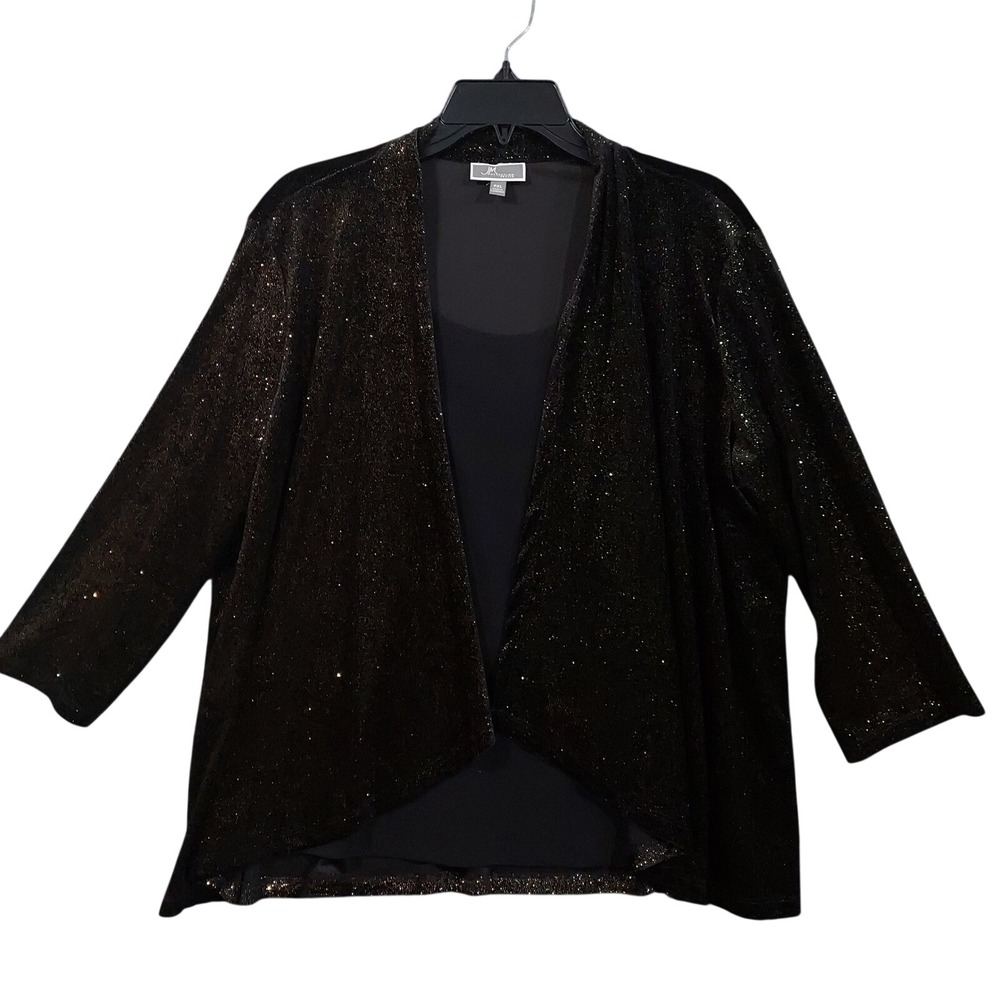 JM Collection Cardigan Tank Set Women PXL Black Champagne Lurex Glitter NEW